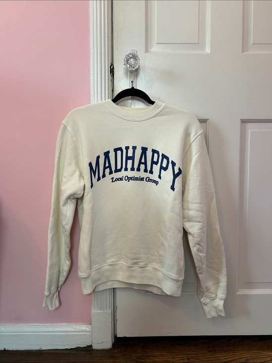 Madhappy Tops - Madhappy Cream Crewneck Sweatshirt with Navy Logo
